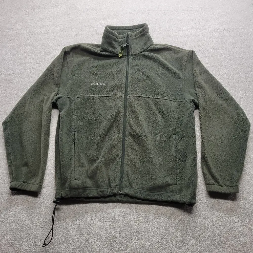 Columbia Fleece Jacket Men's Large Olive Green Full Zip Outdoor Hiking Coat